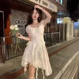 원피스 흰색 여신기초센센계 티 프릴 프렌치 바캉스 여성원피스 해변 첫사랑 휴식 언밸런스 OP1