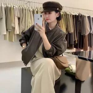 갈색 여자 빈티지 트렌디 아이템 점퍼 집업 야구 항공 가죽 코트 재킷 숏 라이더 패션 복 HT1