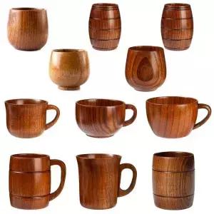 나무 컵 수제 대추 손잡이 맥주 커피 우유 차 머그잔 천연 주방 바 Drinkware