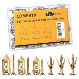 COMFRTX 3 사이즈 자체 드릴링 건식 벽체 앵커, 나사 키트 u2013 120PCS 헤비 듀티 금속 확장 볼트, 시트록 앵커 및 그립 선반, 거울, 캐비닛, 액자용