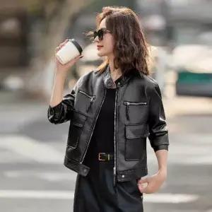 무천도사 여자 여사친 가을 캐주얼 빈티지 PU 숏 재킷 차이나 가죽 자켓 코트 KKE3