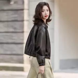 무천도사 여자 여사친 가을 빈티지 캐주얼 PU 숏 재킷 코트 가죽 자켓 차이나 KKE3