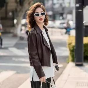 무천도사 여성 여성용 가죽 터틀넥 재킷 PU 가을빈티지 숏 밍크코트 KKE3