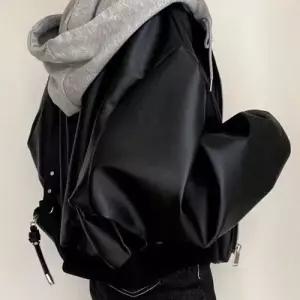 무천도사 검정 여친 봄가을 상의 자켓 가죽 PU 모터사이클 KKE3