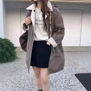 블랙팬서 여사친 봄 더블 슬림핏 후드 트렌치코트 OPH1
