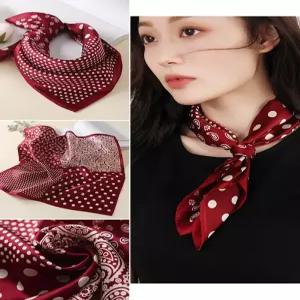 레드 실크 스카프 뽕나무 코트 대소캐슈도트무늬-버건디(53x53cm) 스퀘어 넥 앙고라