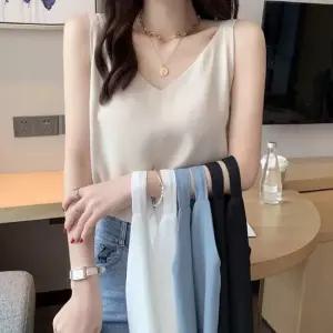 셀럽하우스 브이넥 실크 슬립 나시 블라우스 이너 민소매 셔링 상의