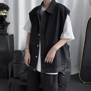 남성용 청 데님 조끼 레이어드 남방 반팔 셔츠 남자간절기아우터 (W7219EE)