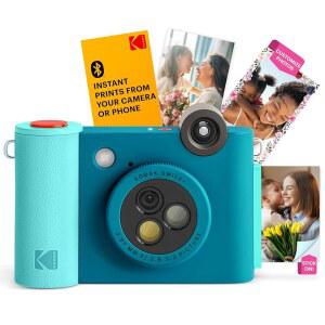 KODAK SMILE+ 2-IN-1 디지털 인스턴트 프린트 스마트 특수 회전 5.1X7.6CM(2X3인치) 블루투스 앱으로 및 장치에서 ZINK 스티커 무선 렌즈, 사진, 프린터 - 10MP, 백 인쇄 카메라 블루 재미있는 포토 효과