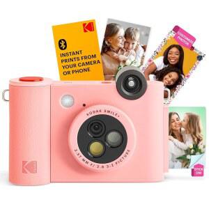 KODAK SMILE+ 2-IN-1 디지털 인스턴트 프린트 특수 회전 및 스마트 사진 백 효과 프린터 10MP, 앱으로 재미있는 카메라 장치의 무선 인쇄 스티커 5.1X7.6CM(2X3인치) 블루투스 - 렌즈, 핑크 ZINK
