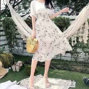 분위기있는 투피스느낌 바캉스룩 플레어 쉬폰원피스 여름원피스 바캉스룩 (WAAC6A9)