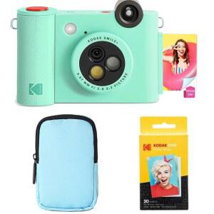 KODAK SMILE+ 2-IN-1 디지털 인스턴트 프린트 + ZINK 무선 그린 디럭스 프린터 스티커 케이스 블루투스 20팩 및 10MP, 스타터 회전 카메라 번들 특수 용지 포토 - 효과 렌즈