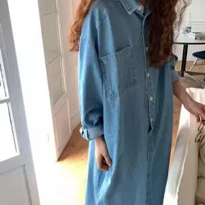 셀럽하우스 루즈핏 빈티지 워싱 데님 셔츠 롱원피스