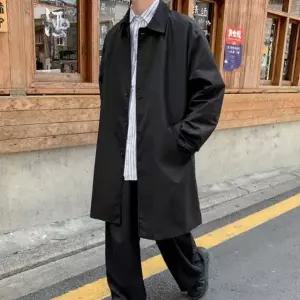 남자 간절기 가을 데이트 룩 코디 싱글 맥 트렌치 검정색코트맥코트 (WEDA003)