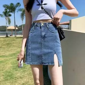 셀럽하우스 여자 속바지 내장 트임 포인트 데님 청 짧은 치마