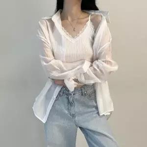 여자 크롭 골지 레이스나시 살안타 시스루셔츠 세트