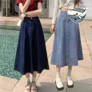 내추럴 여름 롱 데님스커트 빅사이즈 편안한 가을치마 가을롱스커트 가을롱치마 청롱치마