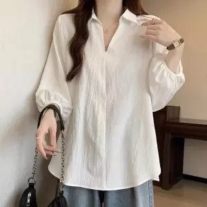 에쥬아 오버핏 셔츠블라우스 브이넥 7부 셔츠 데일리룩 하객룩 상의