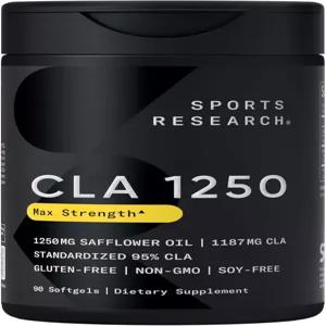 스포츠 리서치 CLA - 남녀용 활성 공액 리놀레산 포함 1250mg 비-GMO 대두 및 텐 프리 95 (소프트젤 90개)