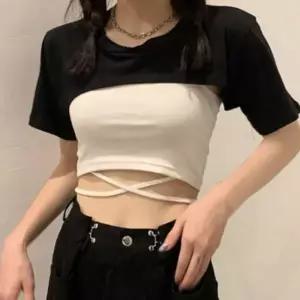 레이어드 티셔츠 반팔 박스티 핫크롭 루즈핏