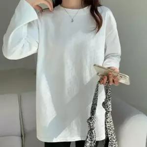 기본 무지 라운드넥 옆트임티 흰색 긴팔티