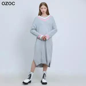 [오조크(OZOC)] 네크 칼라 포인트 니트 원피스 (택가격: 94000원)
