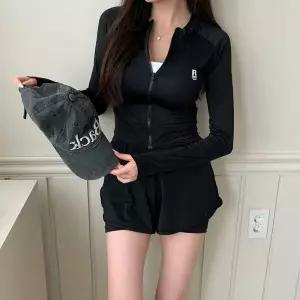 |KHW25F|여성 루즈핏 레터링 디자인 라운드넥 긴팔 집업 수영복