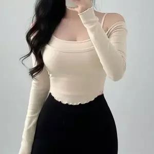[하프클럽/]여성 골지 끈나시 긴팔 티셔츠 레이어드 셋업 3색
