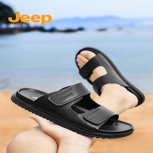 Jeep 지프 여름 가죽 캐주얼 슬리퍼 휴가철 비치 슈즈