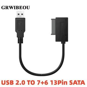 GRWIBEOU USB 2.0 미니 SATA II 7+6 13핀 어댑터 컨버터 케이블 (노트북 CD/DVD ROM 슬림라인 드라이브 -