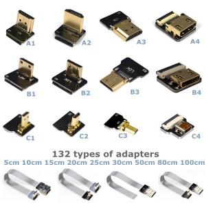 리본 FPV HDMI 호환 커넥터 플렉시블 플랫 케이블 라즈베리 파이 4 마이크로 HDMI-HDMI/미니 암 90 도 FFC