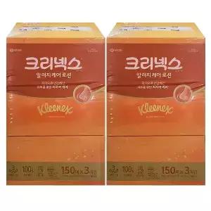 크리넥스 각티슈 알러지케어 로션 티슈 150매 3개입, 2개 도톰3겹 알러지저자극