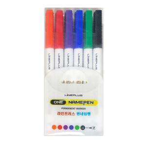 라인플러스 원 네임펜 6색 세트 둥근닙 1mm 중간닙