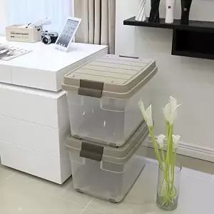 [신연]리빙박스 적층형 바퀴달린 다용도 수납 브라운 대용량 60L 적층형수납박스 의류보관 장남감수납함