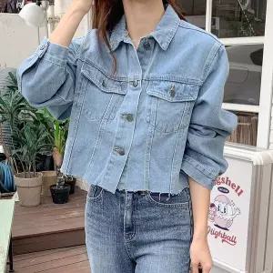 [하프클럽/]여자 프린지 라이트블루 세미박시핏 FW 청자켓