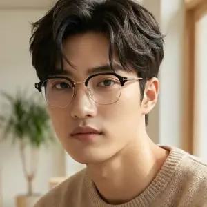 블루라이트차단 안경테 TF6018KB 001 명품 블랙 골드 하금테 데일리 패션