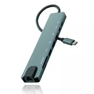 아모란나 C타입 멀티허브 8포트 USB3.0 이더넷 (USB*2 타입C*2 이더넷 HDMI SD), 8in1 멀티허브