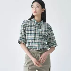 [지센] 여성 코튼체크 자수 스트링 블라우스 LCWSO537_MT