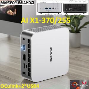 MINISFORUM 미니 PC AI X1 370 255 AMD Ryzen AI 9 HX 370 R7 255 2*USB4 내장 듀얼 스피커 게이밍 데스크