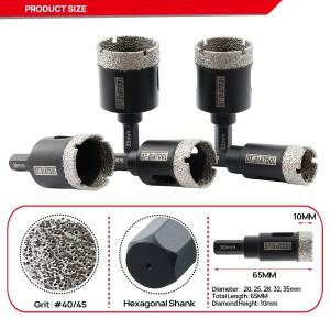 DT-Diatool 1pc 20-35mm 다이아몬드 드릴 비트 육각 섕크 구멍 컷 세라믹 화강암 대리석 스톤 커터