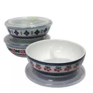 반찬용기 대형 도자기 3칸 뚜껑찬통 세칸 반찬통 나눔접시 밀폐 보관 16cm 1P