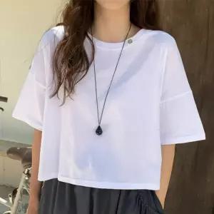 무지 세미크롭 박시 반팔 면 루즈핏 티셔츠
