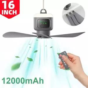 실링팬 천장 선풍기 천장팬  원격 제어 대형 USB 무선 냉각 팬 120008000mAh 휴대용 LED 야간 조명 캠핑