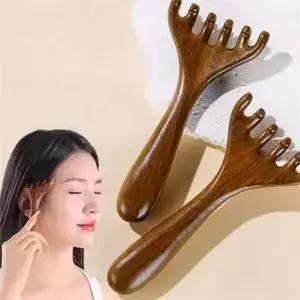 얼굴 괄사 두피 마사지 지압 나무 괄사 우드 헤어 브러쉬 케어
