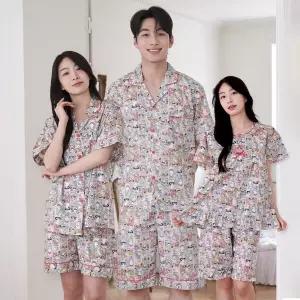 [하프클럽/]여성 면 잠옷 남자 파자마 반팔 커플잠옷 신혼부부 연인 24S204-104