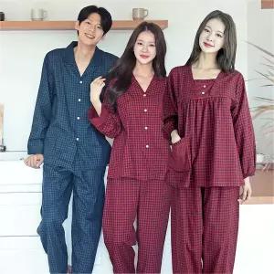 [하프클럽/]커플 잠옷 여성 남자 체크 파자마 신혼부부 연인 23F865-765(선염순