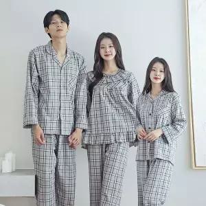 [하프클럽/]커플 잠옷 여성 남자 체크 파자마 신혼부부 연인 23F852-752(선염순