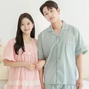 [하프클럽/]여성 면 잠옷 남자 파자마 반팔 커플잠옷 신혼부부 연인 401_301