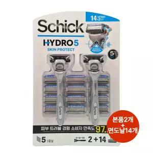 쉬크 하이드로5 스킨 프로텍트 면도기세트 면도기2개 +면도날14개/5중날/남성관리/쉬크 / 부드러운핸들