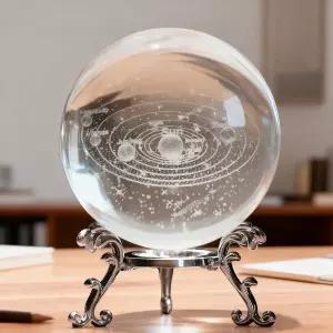 천문학 애호가를 위한 3D 태양계 크리스탈 볼 스탠드 60mm 레이저 각인 유리 구 행성 모델 장식 우주 선물